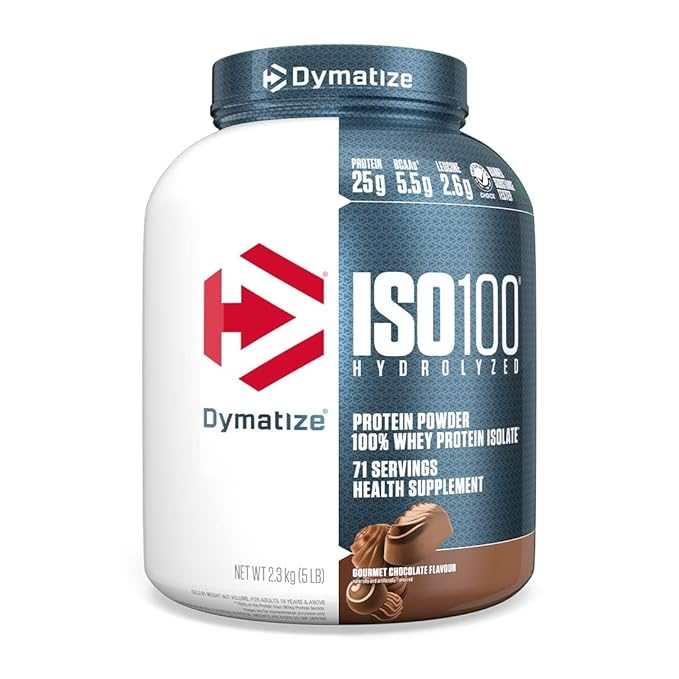 Dymatize Nutrition ISO100 Hydrolyzed Whey Protein Isolate | Fast-Digesting | Muscle Recovery Formula with Amino Acids | Low Sugar & Fat | Gourmet Chocolate | 5 lbs