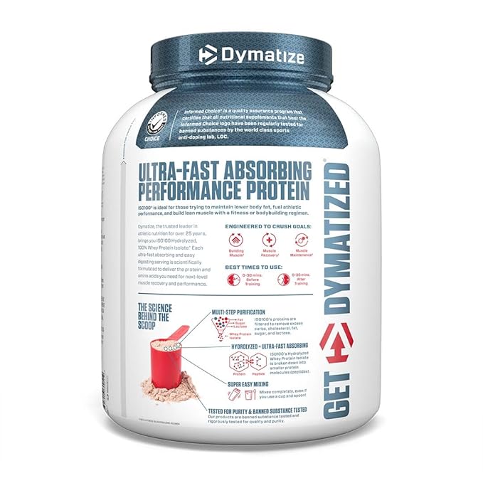 Dymatize Nutrition ISO100 Hydrolyzed Whey Protein Isolate | Fast-Digesting | Muscle Recovery Formula with Amino Acids | Low Sugar & Fat | Gourmet Chocolate | 5 lbs
