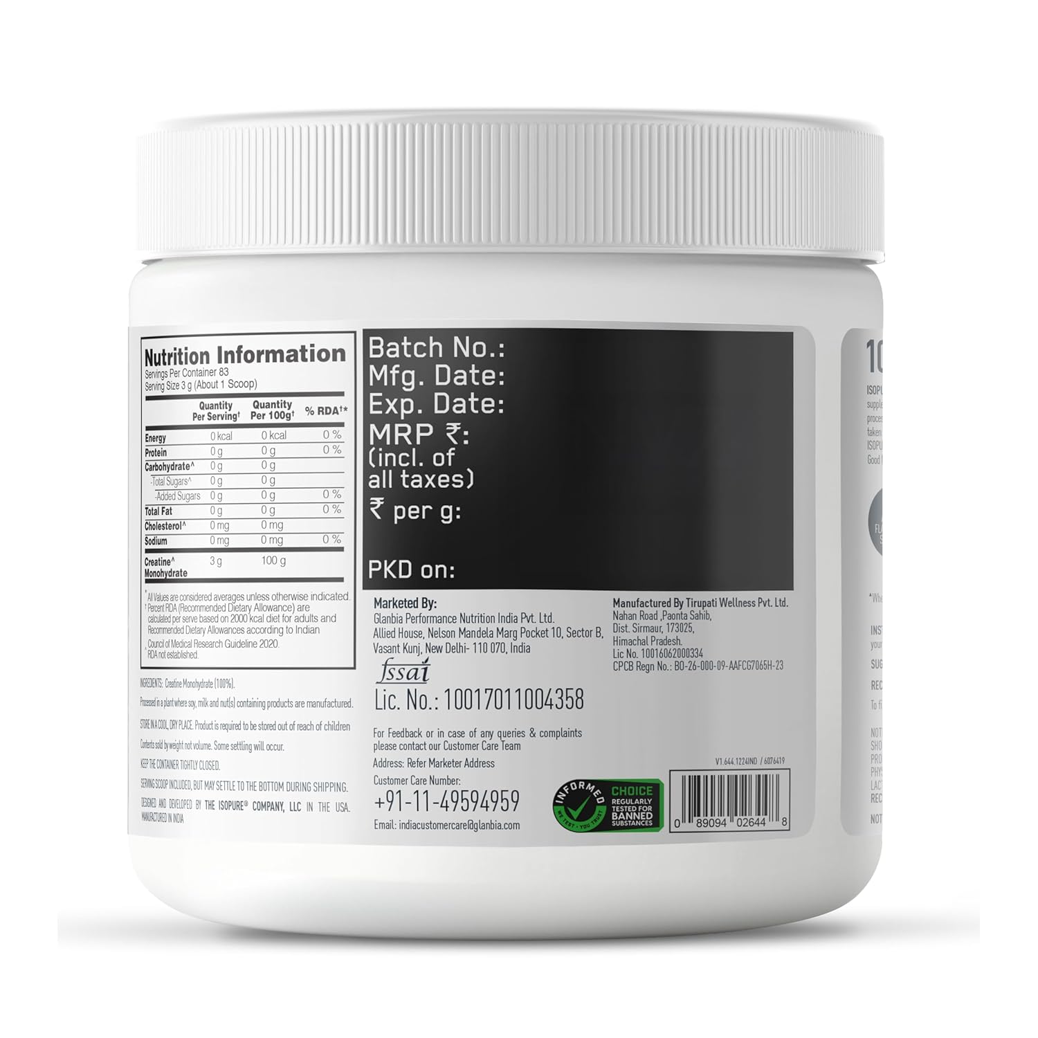 Isopure 100% Creatine Monohydrate Micronized