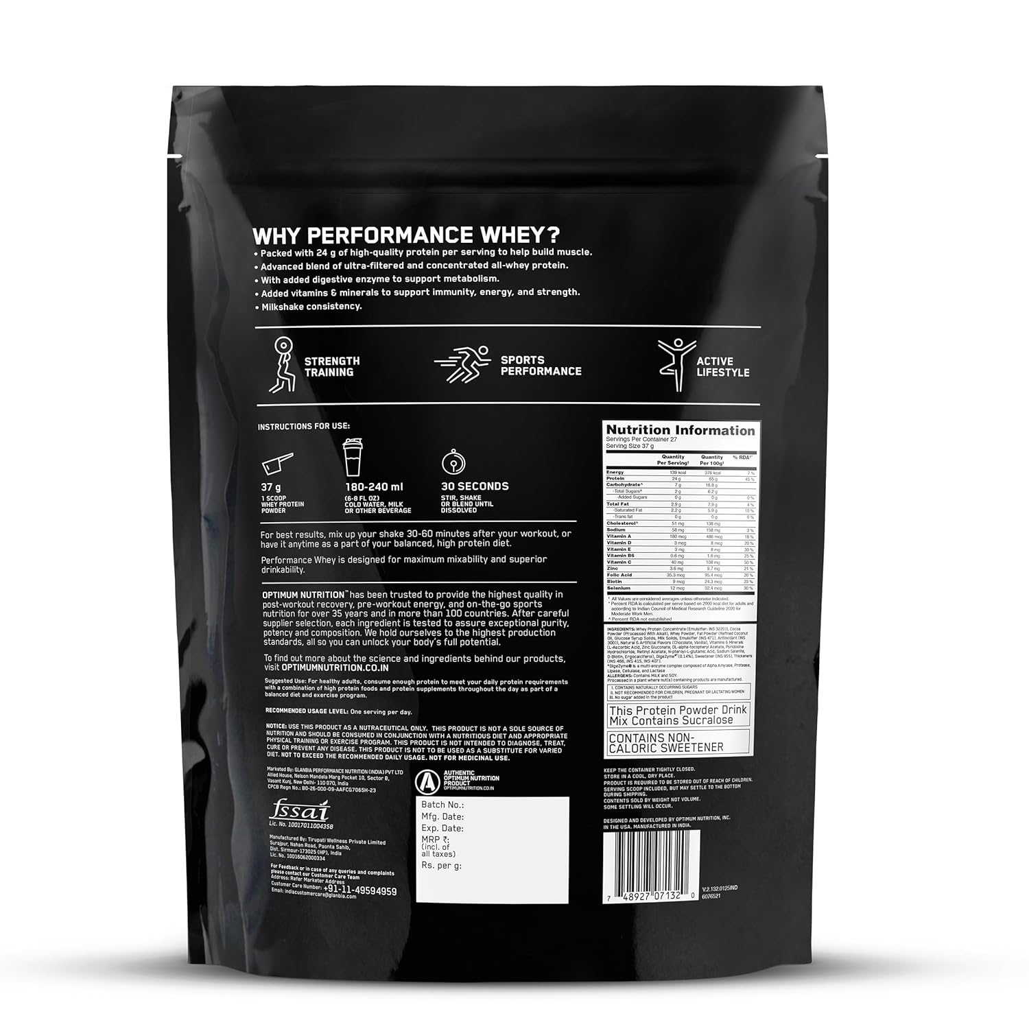Optimum Nutrition (ON) Performance Whey Protein Powder